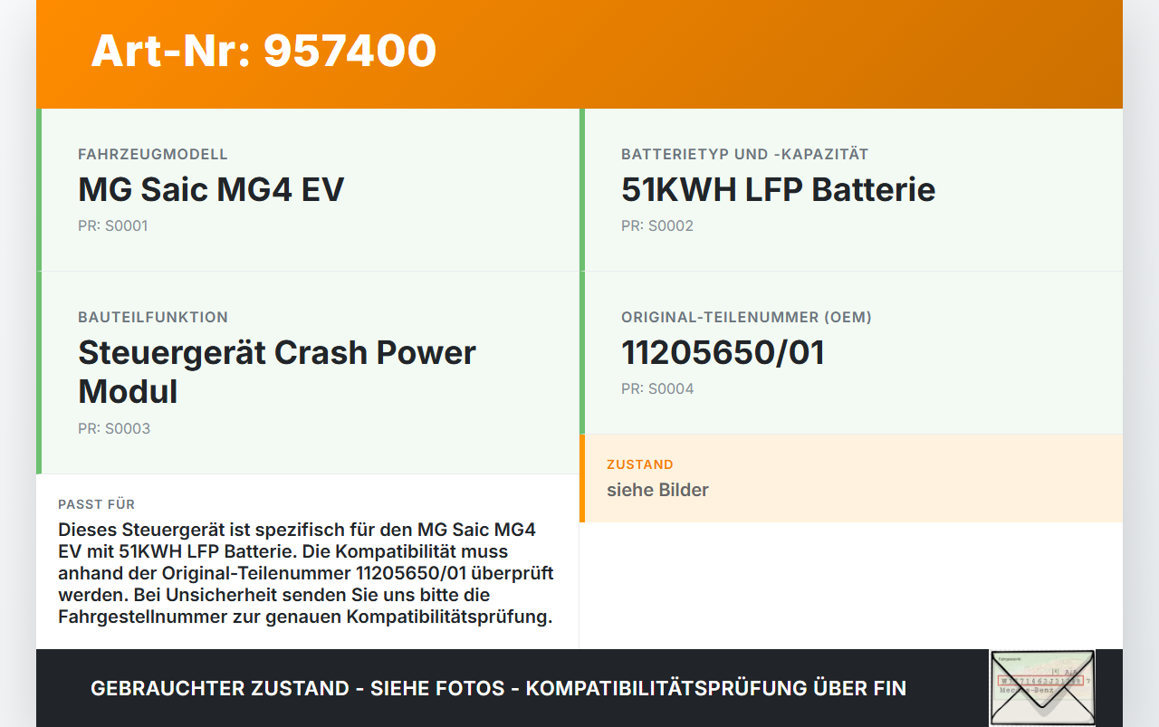 MG Saic MG4 EV Steuergerät ECU Modul Crash Power Modul MG Saic MG4 EV 25.11.2022 11205650/01 gebraucht Vorschau 3