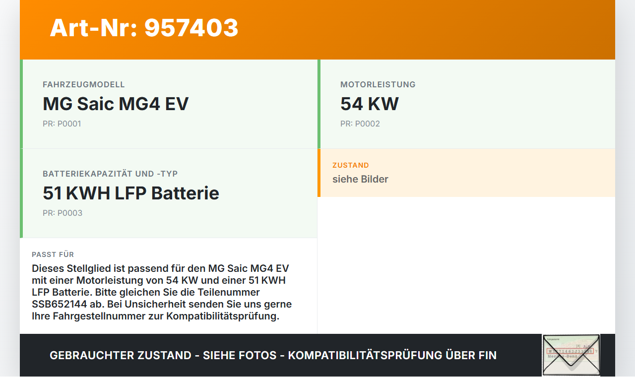 MG Saic MG4 EV EV  54KW Stellmotor Antrieb MG Saic MG4 EV 25.11.2022 SSB652144 gebraucht Vorschau 3