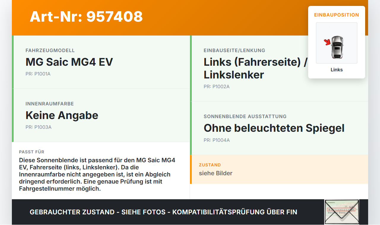 MG Saic MG4 EV Sonnenblende Links für Fahrer MG Saic MG4 EV 25.11.2022 gebraucht Vorschau 3