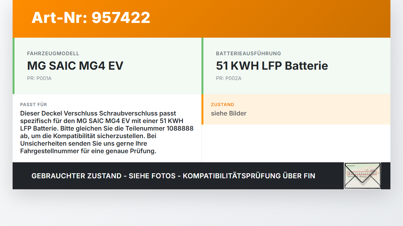 MG Saic MG4 EV Deckel Verschluss Schraubverschluss MG Saic MG4 EV 25.11.2022 1088888 gebraucht Vorschau 3