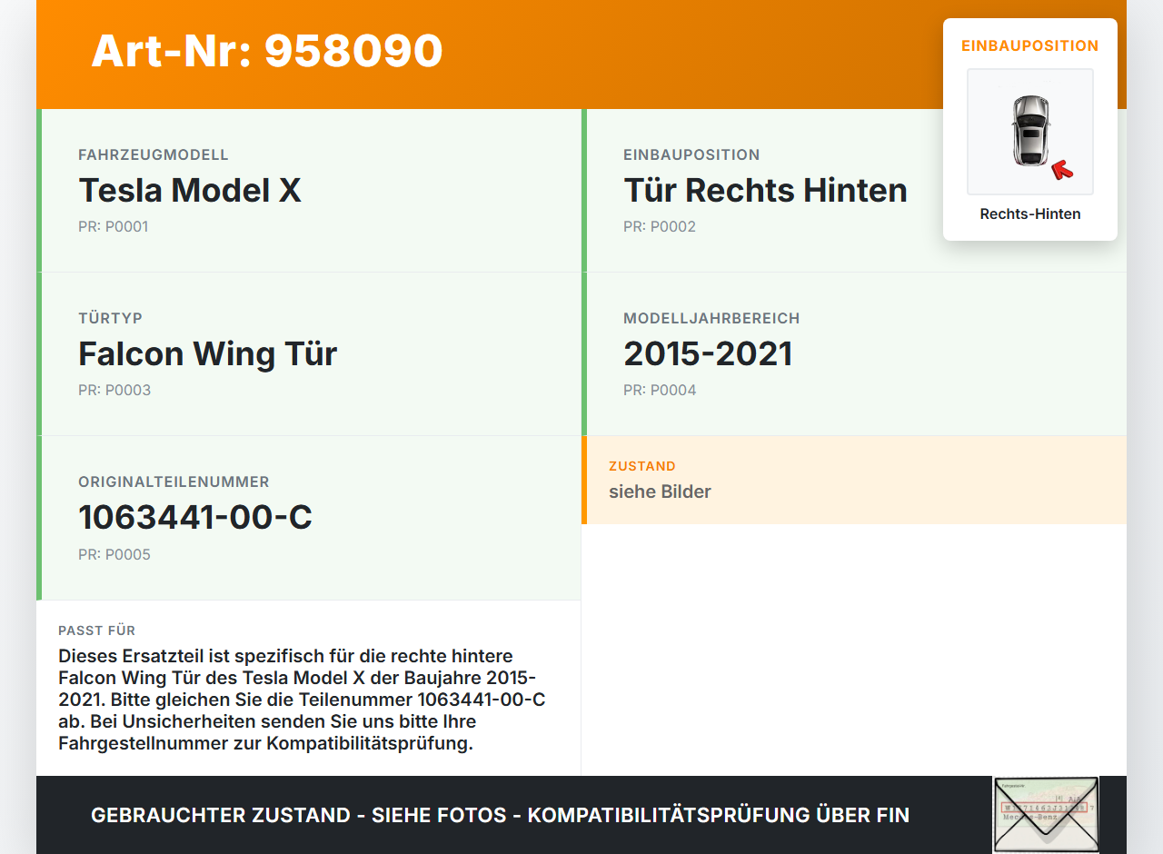 Tesla Model X 90D 15-21 Stellmotor Antrieb Feder für Tür Rechts Hinten Tesla Model X 90D 15-21 19.05.2017... Vorschau 3
