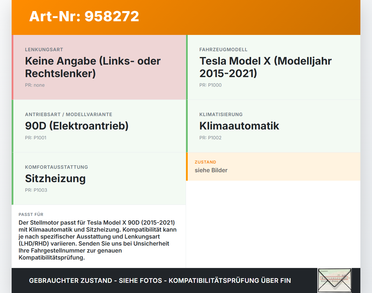 Tesla Model X 90D 15-21 Stellmotor für Heizung Gebläse Tesla Model X 90D 15-21 19.05.2017 D332-GG6AA gebraucht Vorschau 3