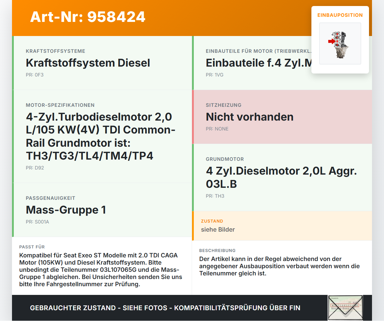 Seat Exeo ST 09-13 TDI 2,0 105KW CAGA Kolben mit Pleuel Pos B Seat Exeo ST 09-13 22.06.2011 03L107065G... Vorschau 3