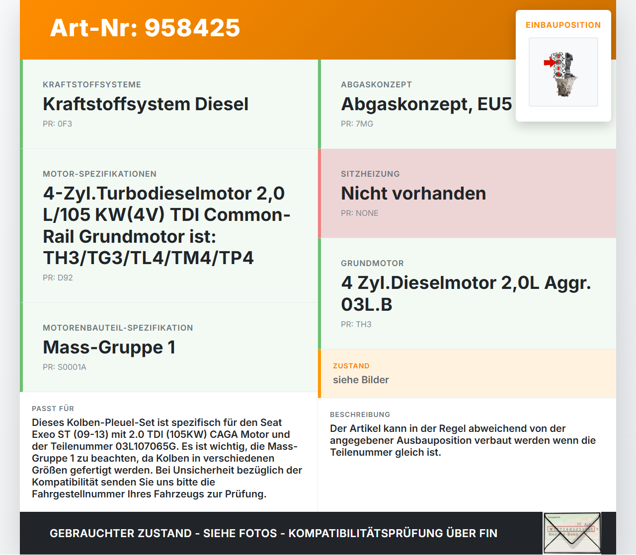 Seat Exeo ST 09-13 TDI 2,0 105KW CAGA Kolben mit Pleuel Pos C Seat Exeo ST 09-13 22.06.2011 03L107065G... Vorschau 3