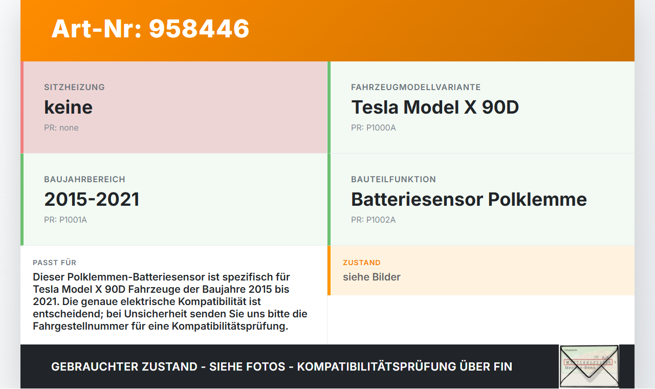 Tesla Model X 90D 15-21 Polklemme Batteriesensor für Batterie Tesla Model X 90D 15-21 19.05.2017 6PK010842 gebraucht Vorschau 3
