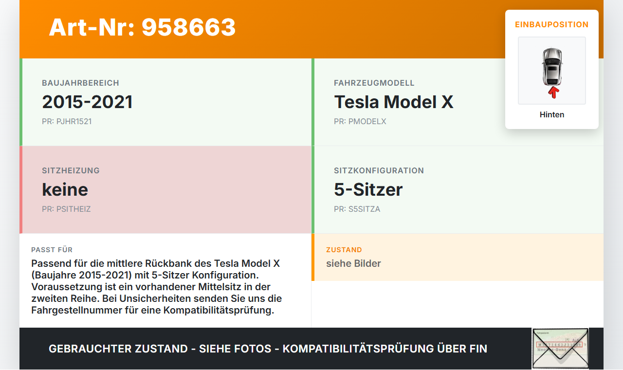 Tesla Model X 90D 15-21 Gurtschloss Mitte Hinten Tesla Model X 90D 15-21 19.05.2017 1089739-07-B gebraucht Vorschau 3