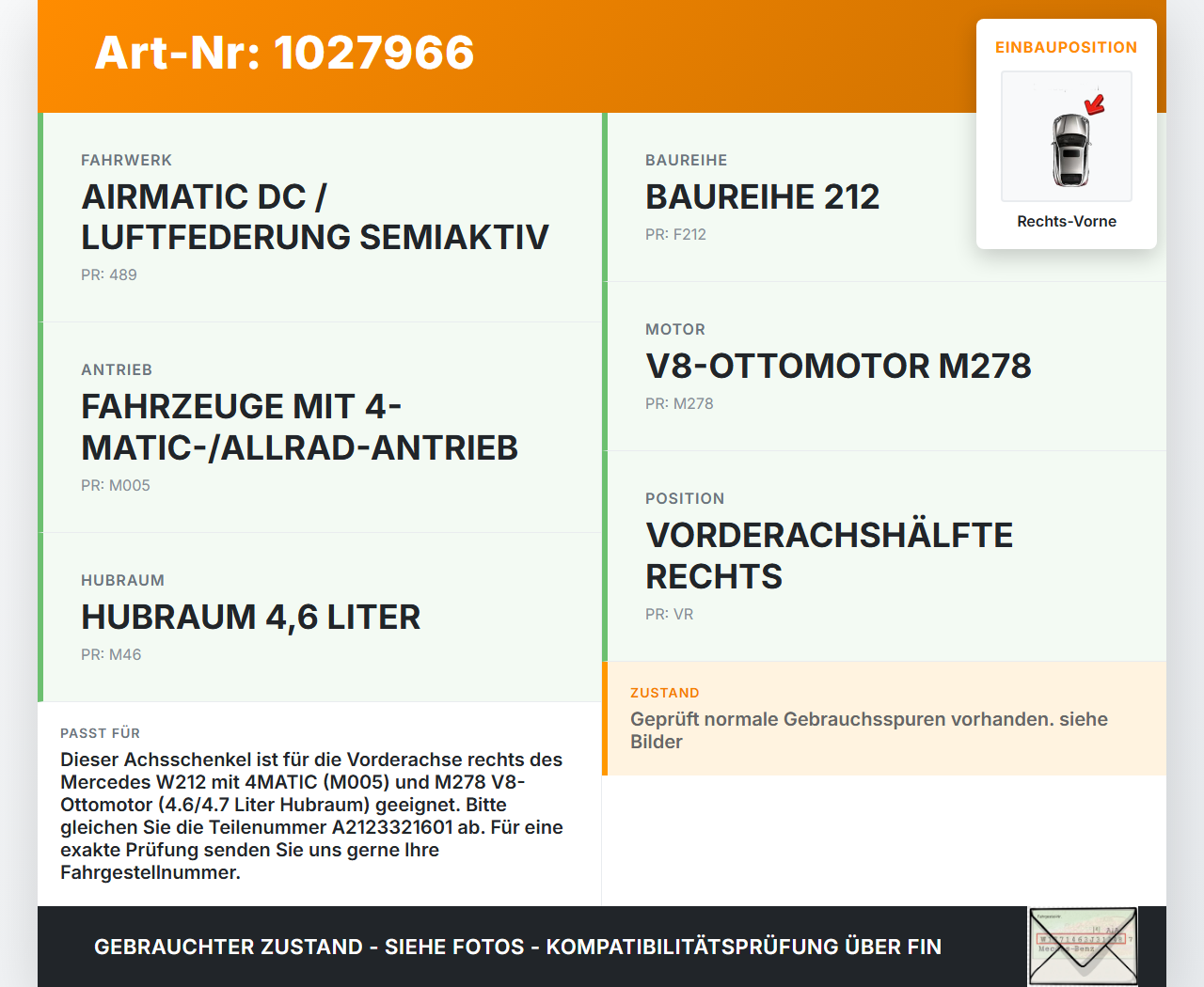 Mercedes E500 W212 09-13 4,7 300KW Achsschenkel Radnabe Rechts Vorne Mercedes E500 W212 09-13 06.12.2011... Vorschau 3