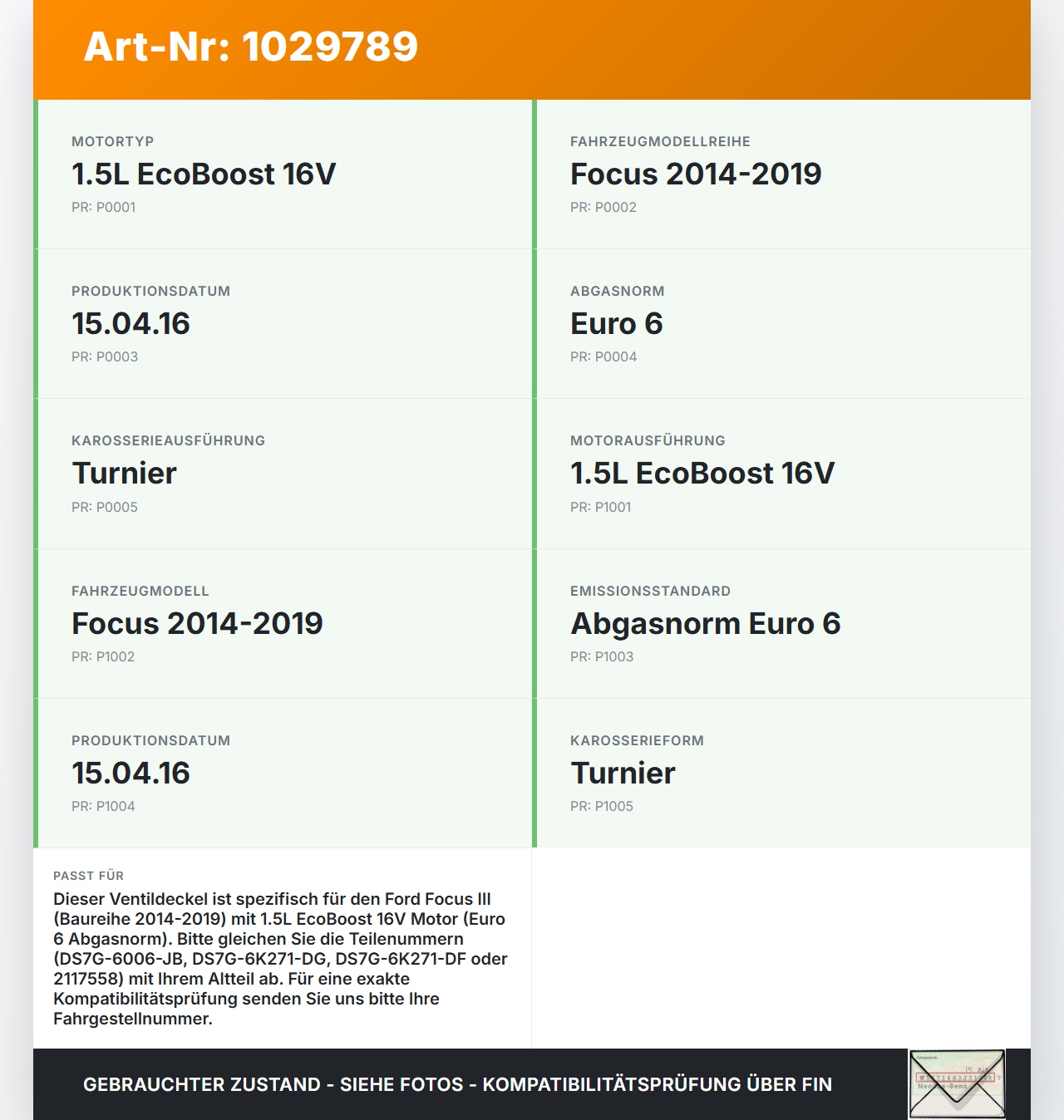 Ford Focus III 14-18 1,5  DS7G-6006-JB Ventildeckel Zylinderkopfhaube Ford Focus III 14-18 07.09.2016 DS7G-6K271-DG... Vorschau 3