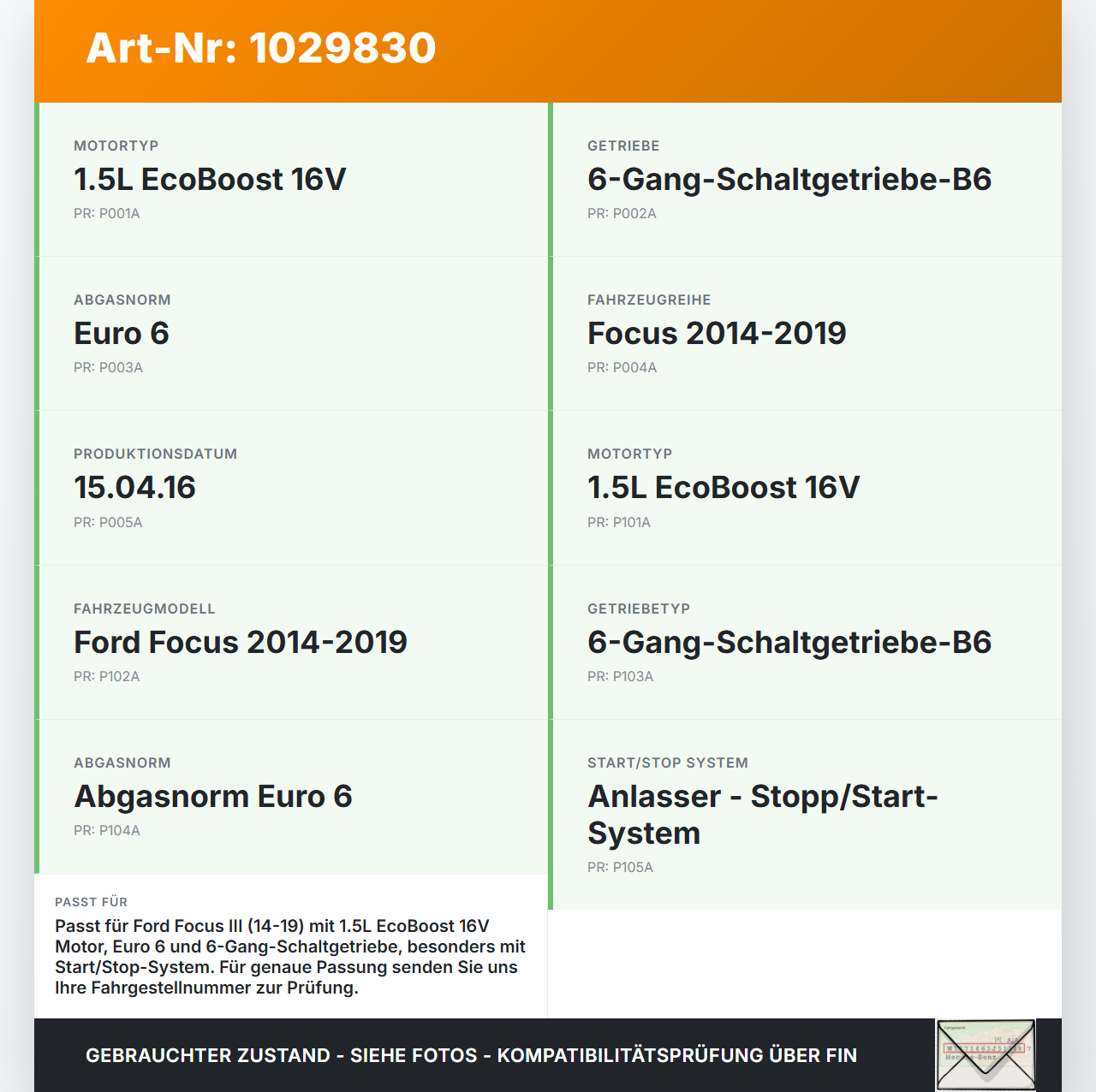 Ford Focus III 14-18 1,5  DS7G-6006-JB Ölpumpe Ford Focus III 14-18 07.09.2016 BM5G-6600-GD 1841658 gebraucht Vorschau 3