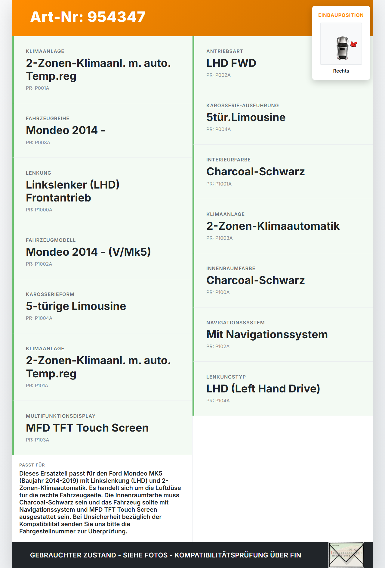 Ford Mondeo 5 V 14-19 Luftdusche Luftdüse Rechts Ford Mondeo 5 V 14-19 24.04.2017 DS73-F018B08-DA3JA6... Vorschau 3