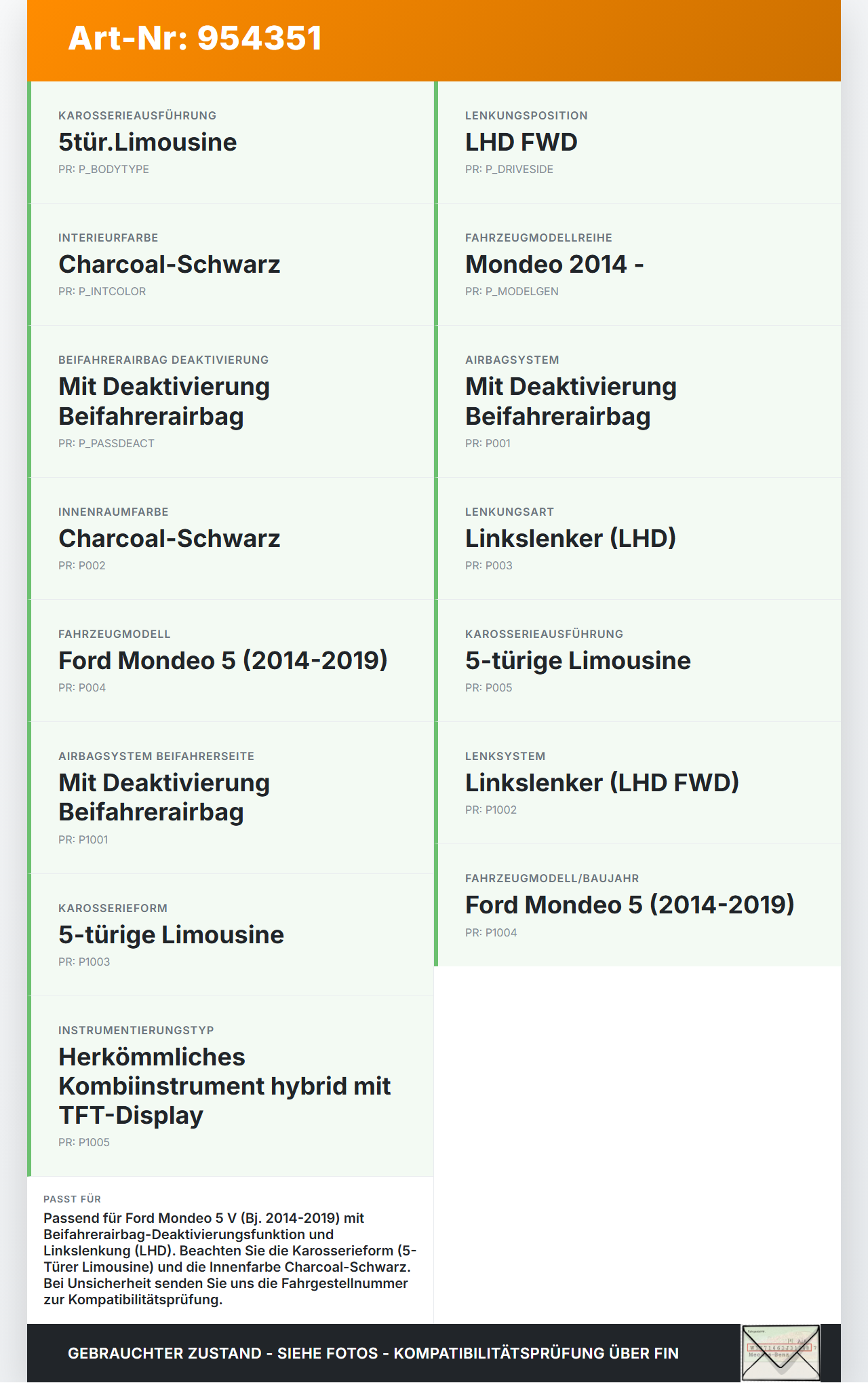 Ford Mondeo 5 V 14-19 Bildschirm Beifahrerairbag Anzeige Ford Mondeo 5 V 14-19 24.04.2017 gebraucht Vorschau 3