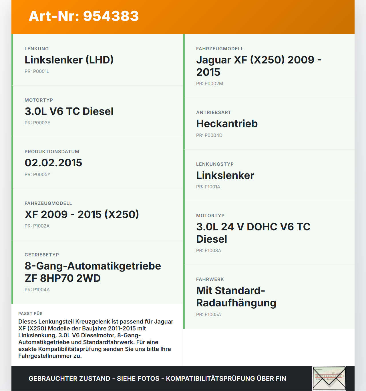 Jaguar XF X250 11-15 Lenkungsteil Kreuzgelenk Jaguar XF X250 11-15 13.04.2015 C2D36954 gebraucht Vorschau 3