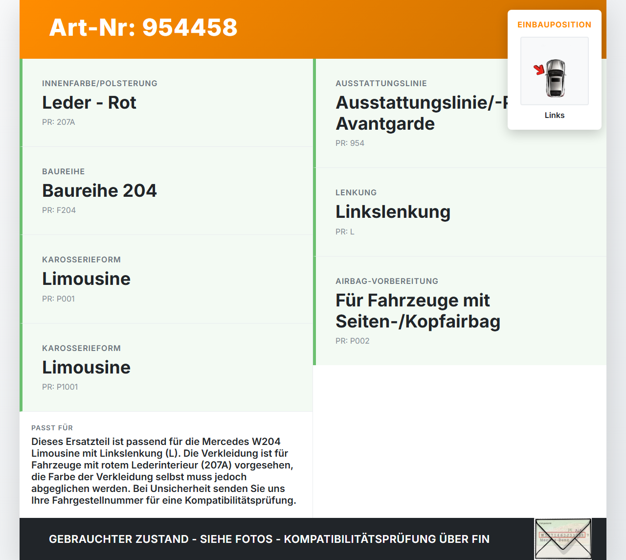 Mercedes W204 C320 07-14 Lim Verkleidung für A-Säule Links innen Mercedes W204 C320 07-14 30.10.2007 A2046900125... Vorschau 3