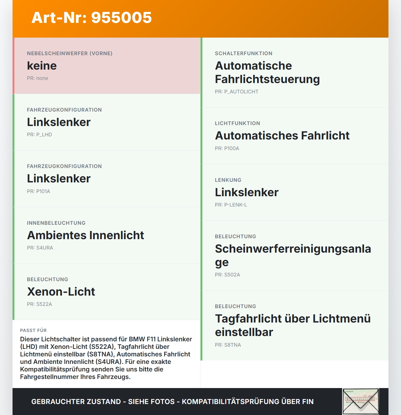 BMW F11 10-13 5er 525D Lichtschalter Schalter Autom. Licht Dimmer LWR BMW F11 10-13 5er 525D 25.01.2011 61319192744... Vorschau 3