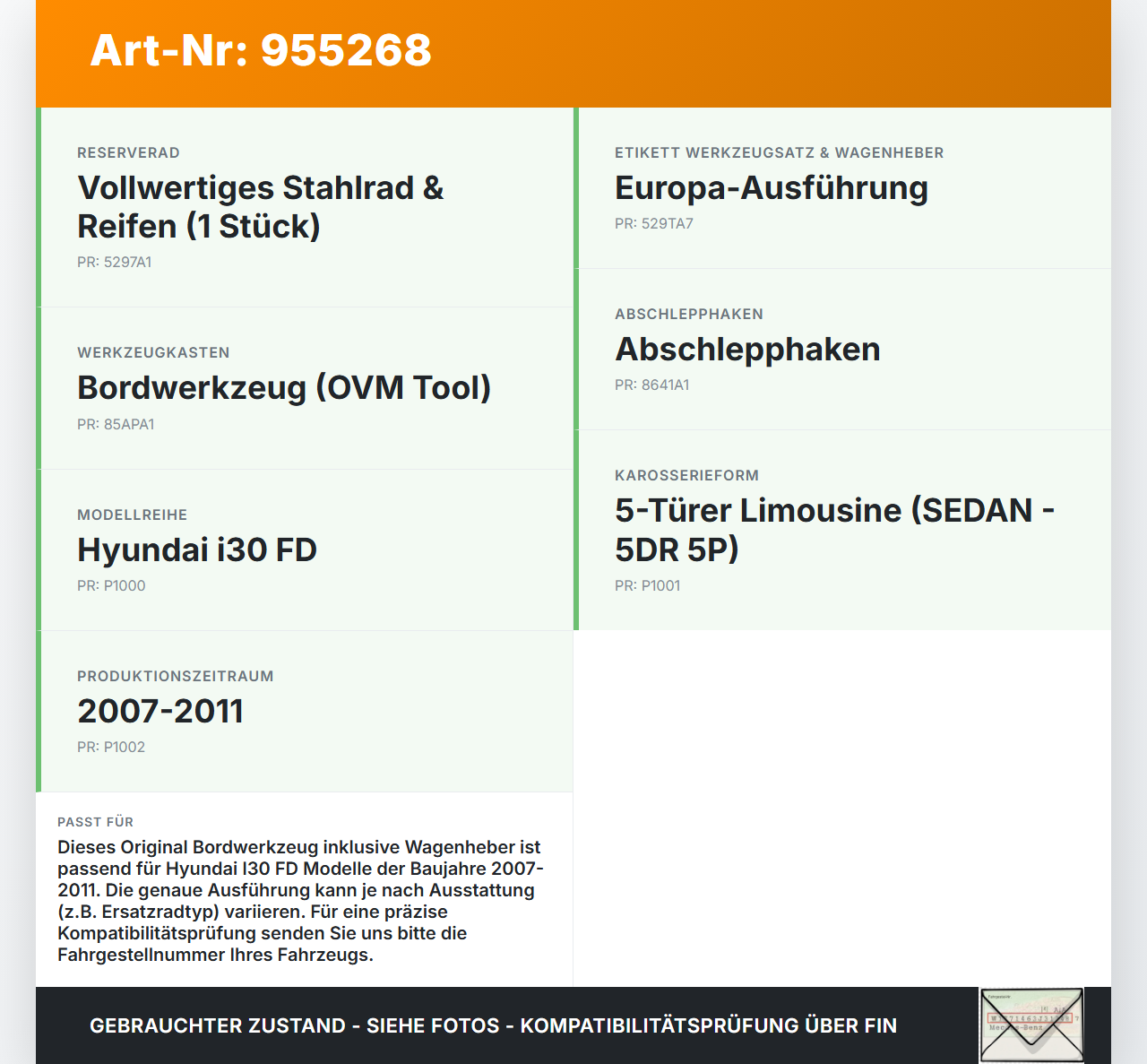 Hyundai I30 FD 07-11 Original Werkzeug Bordwerkzeug Wagenheber Hyundai I30 FD 07-11 27.11.2007 gebraucht Vorschau 3