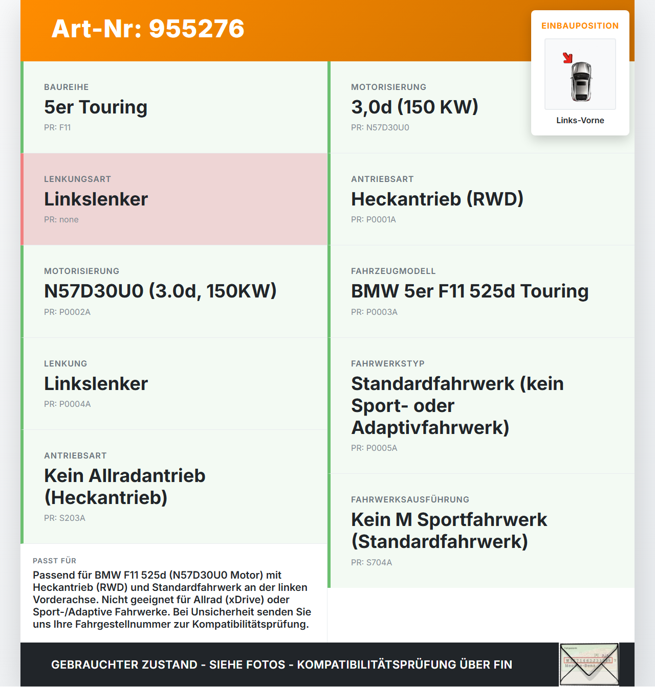 BMW F11 10-13 5er 525D 3,0d 150KW Achsschenkel Radnabe mit ABS Links Vorne BMW F11 10-13 5er 525D 25.01.2011... Vorschau 3