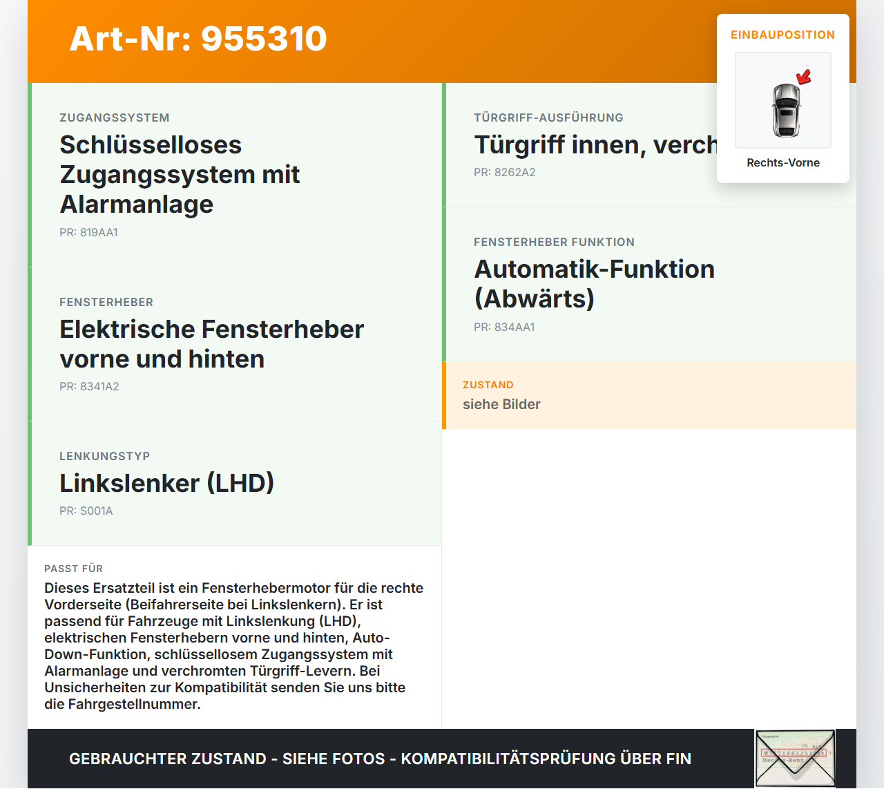 Hyundai I30 FD 07-11 5T Fensterhebermotor Rechts Vorne Hyundai I30 FD 07-11 27.11.2007 82460-2L000 gebraucht Vorschau 3