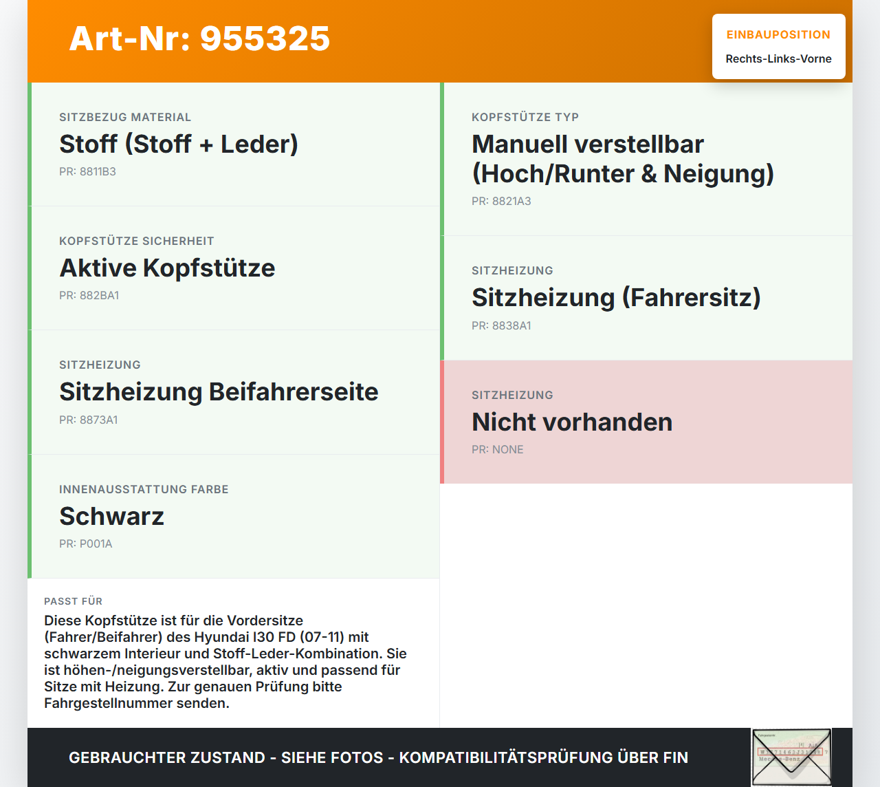 Hyundai I30 FD 07-11 Kopfstütze für Fahrer Sitz Rechts oder Links Vorne Hyundai I30 FD 07-11 27.11.2007 gebraucht Vorschau 3