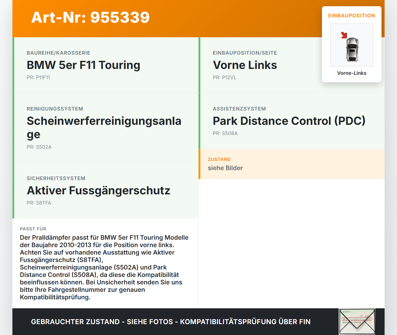 BMW F11 10-13 5er 525D Pralldämpfer für Träger Stoßstange Vorne Links BMW F11 10-13 5er 525D 25.01.2011 7158873... Vorschau 3