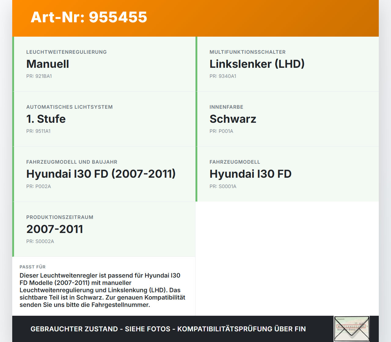 Hyundai I30 FD 07-11 LWR Schalter Leuchtweitenregler Hyundai I30 FD 07-11 27.11.2007 751U00080 211000245 gebraucht Vorschau 3