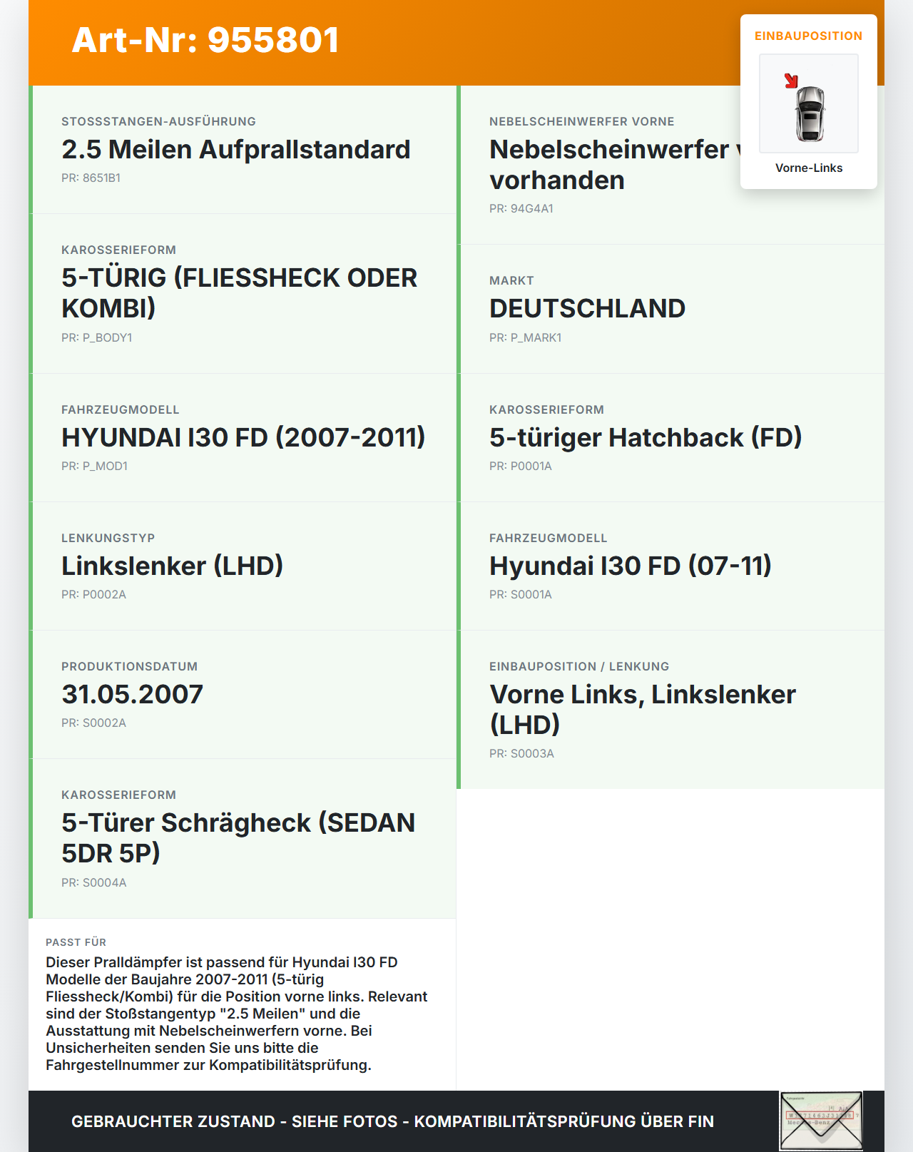 Hyundai I30 FD 07-11 Pralldämpfer für Träger Stoßstange Vorne Links Hyundai I30 FD 07-11 27.11.2007 gebraucht Vorschau 3