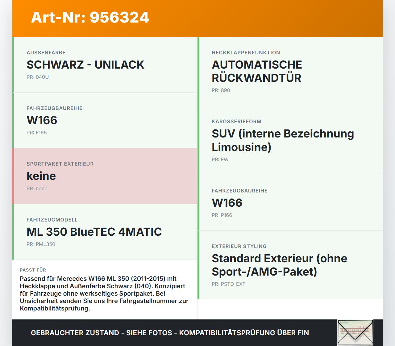 Mercedes W166 ML 350 11-15 Spoiler für Heckklappe 040 Mercedes W166 ML 350 11-15 04.04.2012 A1667900088 gebraucht Vorschau 3