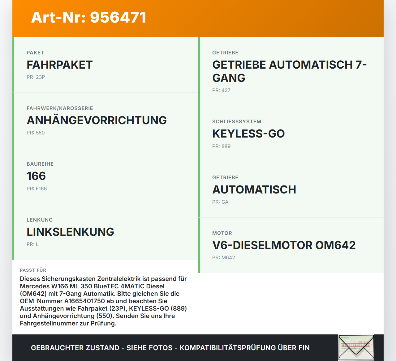 Mercedes W166 ML 350 11-15 CDI 3,0 190KW Sicherungskasten Zentralelektrik Mercedes W166 ML 350 11-15 04.04.2012... Vorschau 3