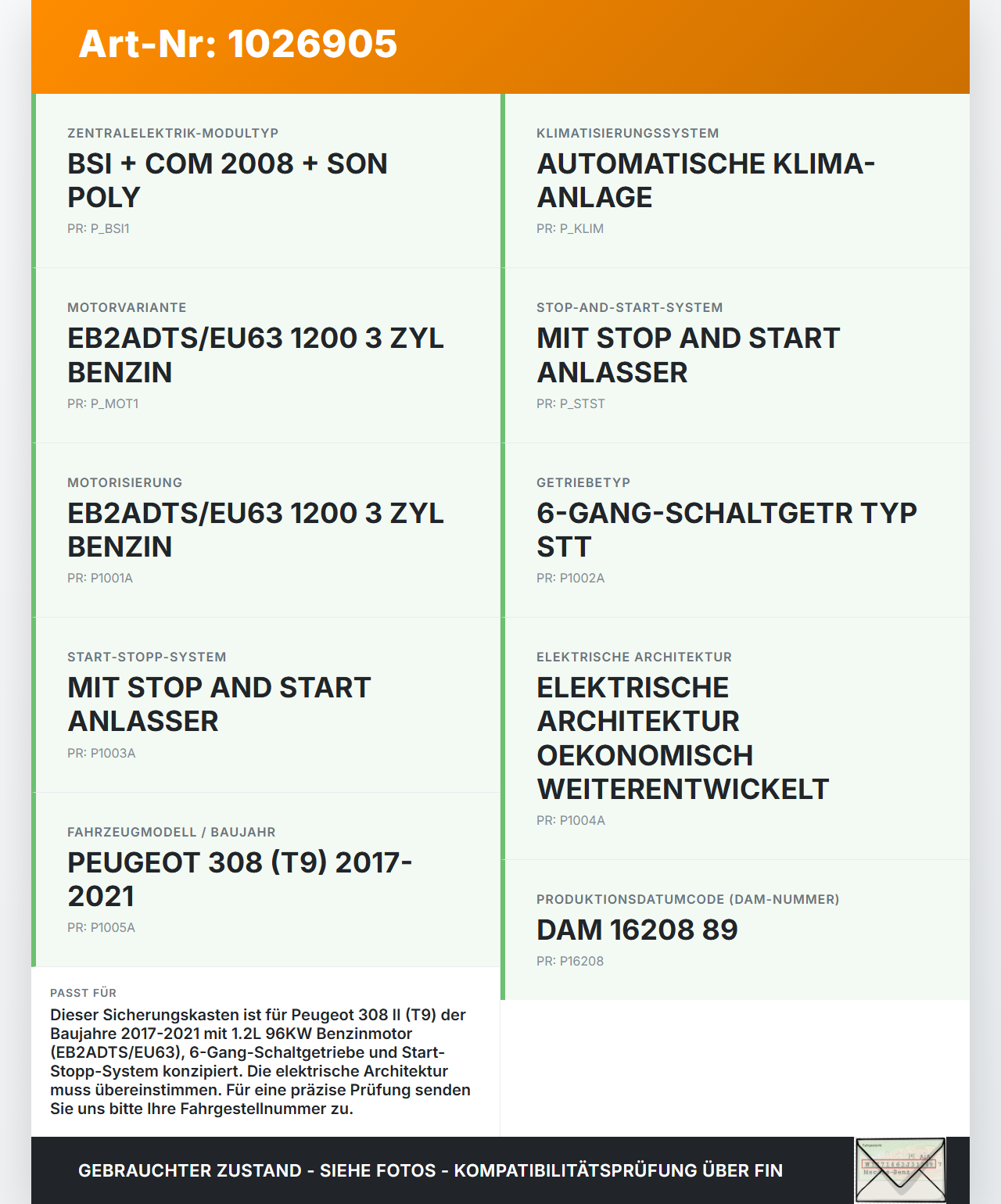 Peugeot 308 II 17-21 1,2 96KW Sicherungskasten Zentralelektrik Peugeot 308 II 17-21 06.04.2021 9806192580 gebraucht Vorschau 3