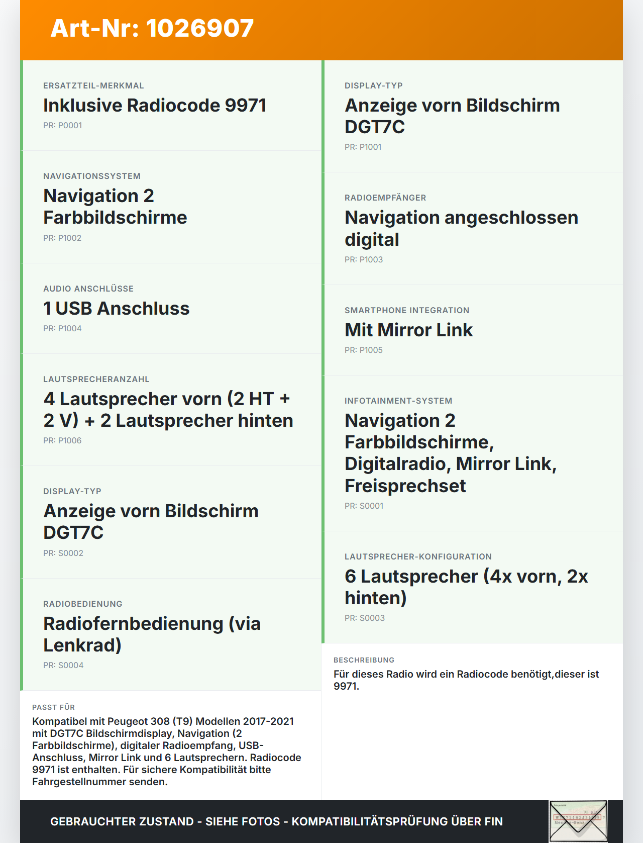 Peugeot 308 II 17-21 Autoradio CD-Radio Peugeot 308 II 17-21 06.04.2021 9839651280 A3C0656090601 gebraucht Vorschau 3