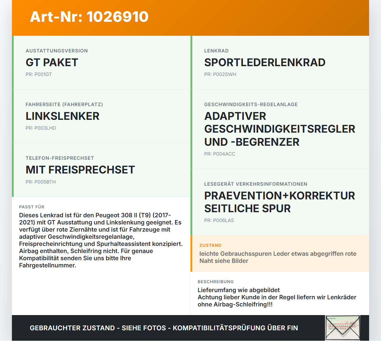 Peugeot 308 II 17-21 Lenkrad Airbaglenkrad GT Peugeot 308 II 17-21 06.04.2021 01661118 13942600 6526912 gebraucht Vorschau 3