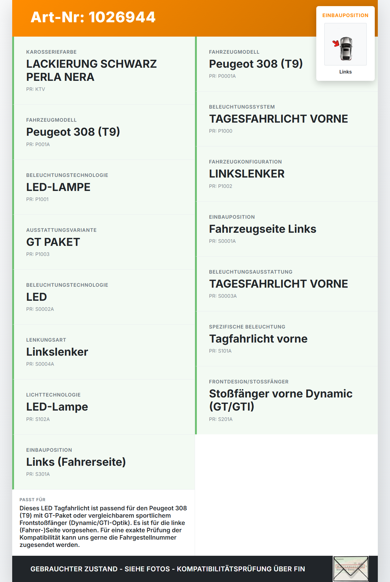 Peugeot 308 II 17-21 LED Tagfahrlicht Tagfahrleuchte Links Peugeot 308 II 17-21 06.04.2021 gebraucht Vorschau 3