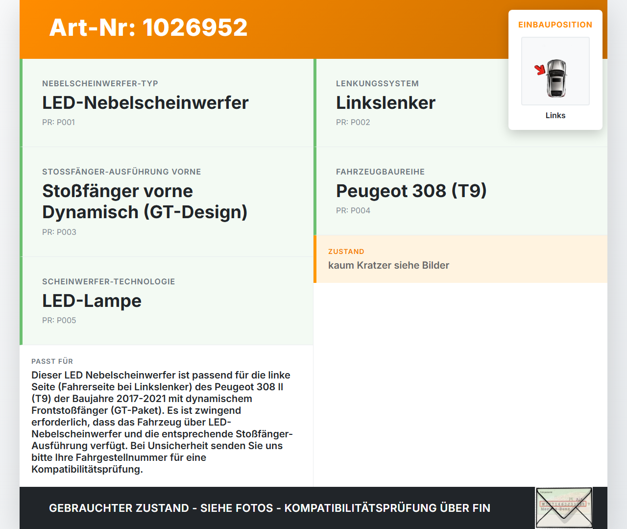 Peugeot 308 II 17-21 LED Nebelscheinwerfer Links orig. Peugeot 308 II 17-21 06.04.2021 89251111 gebraucht Vorschau 3
