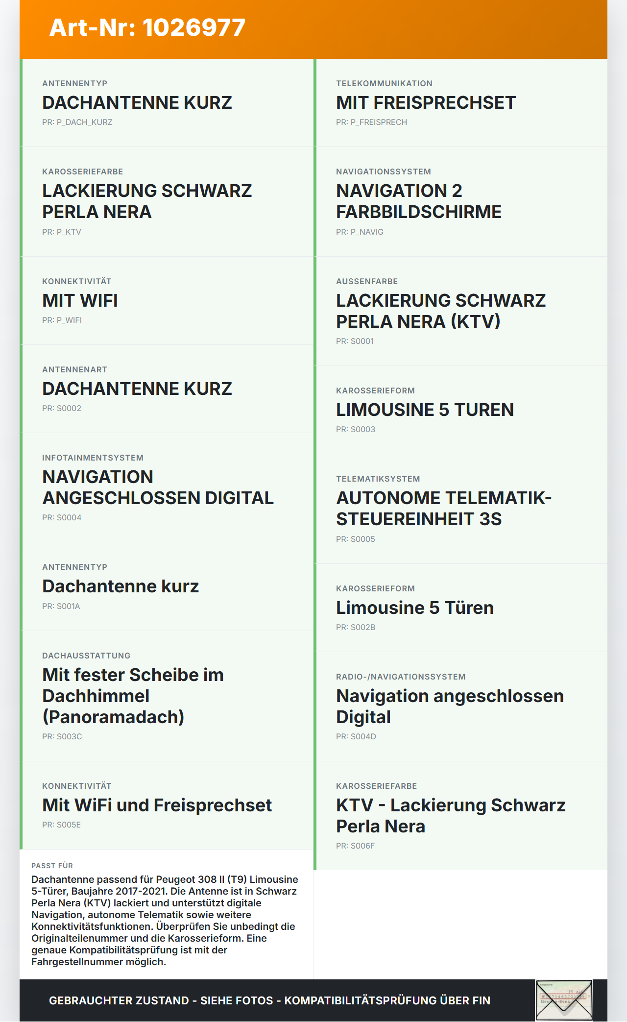 Peugeot 308 II 17-21 Antenne Dachantenne Peugeot 308 II 17-21 06.04.2021 XD0287039R2 E1136485-A gebraucht Vorschau 3