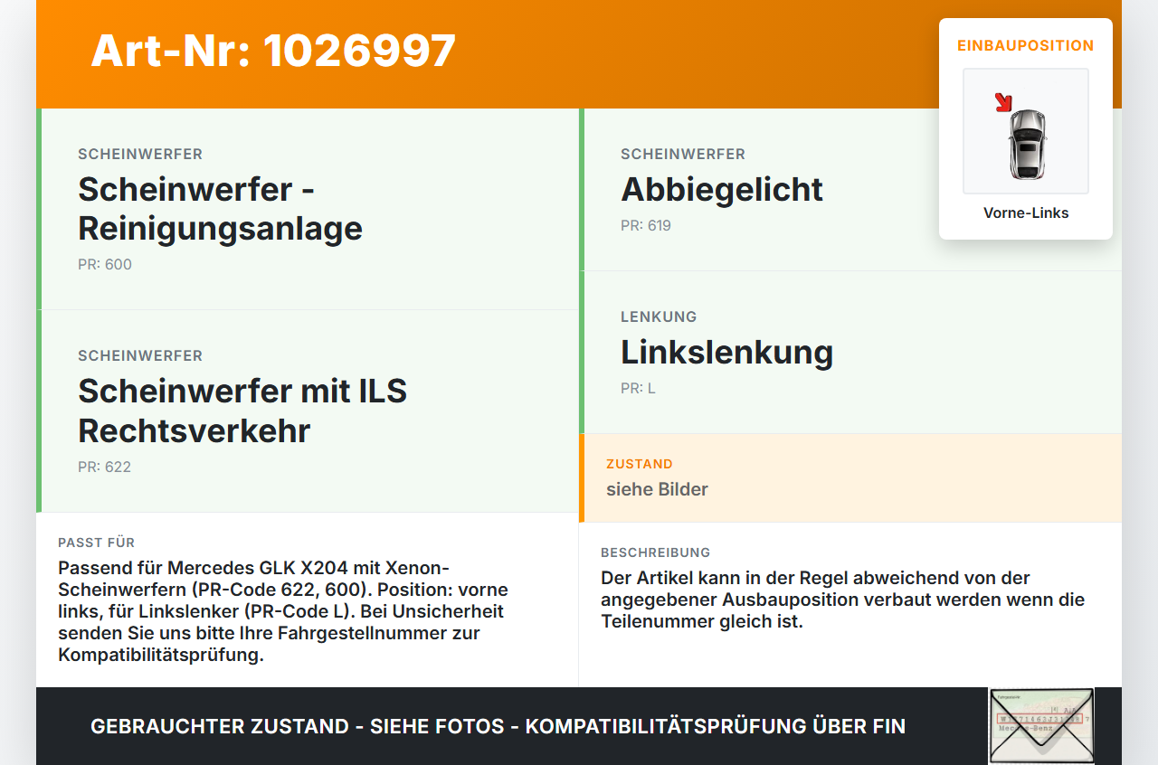 Mercedes GLK 300 X204 08-12 Xenon LWR Sensor Neigung Vorne Links Mercedes GLK 300 X204 08-12 30.06.2009 A0035426618... Vorschau 3