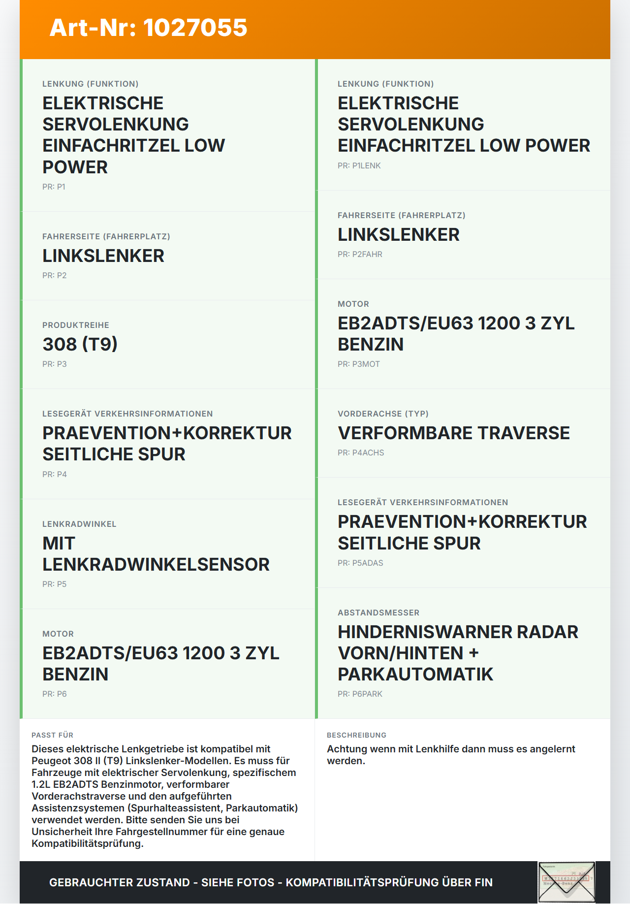 Peugeot 308 II 17-21 Lenkgetriebe Servolenkung Elektrisch Peugeot 308 II 17-21 06.04.2021 9822255380 gebraucht Vorschau 3