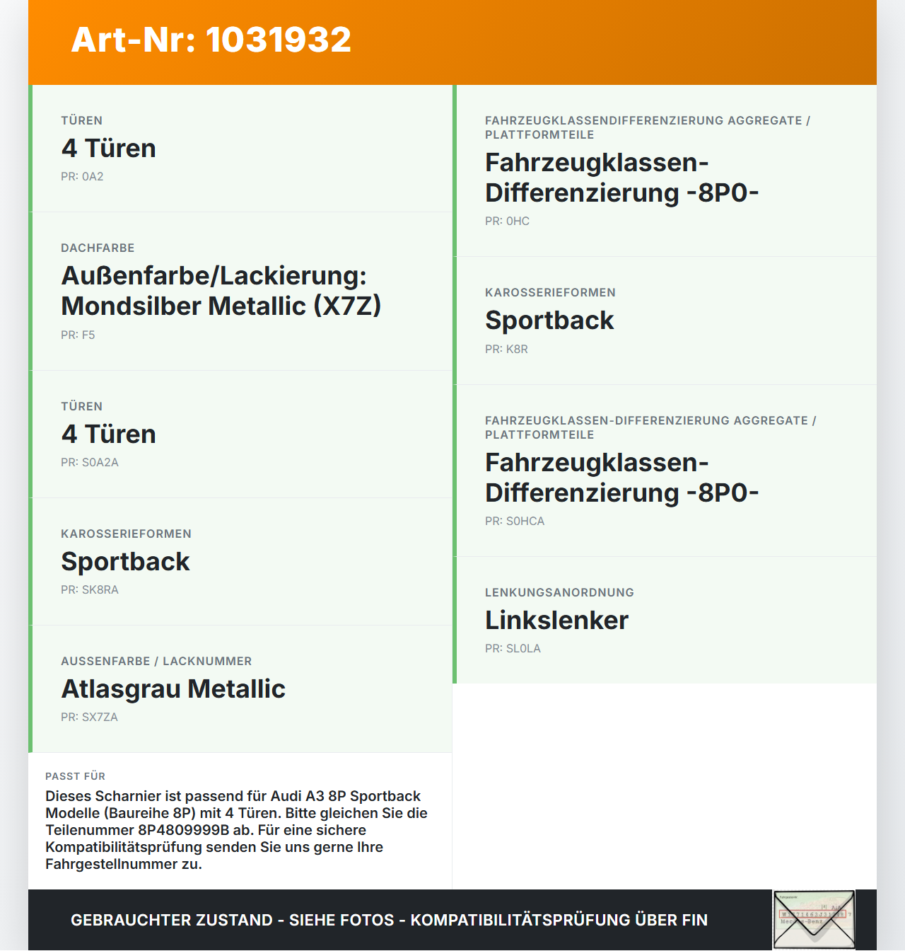 Audi A3 8P 04-08 Scharnier Arm für Tankdeckel Tankklappe LX7Z Audi A3 8P 04-08 12.10.2007 8P4809999B gebraucht Vorschau 3