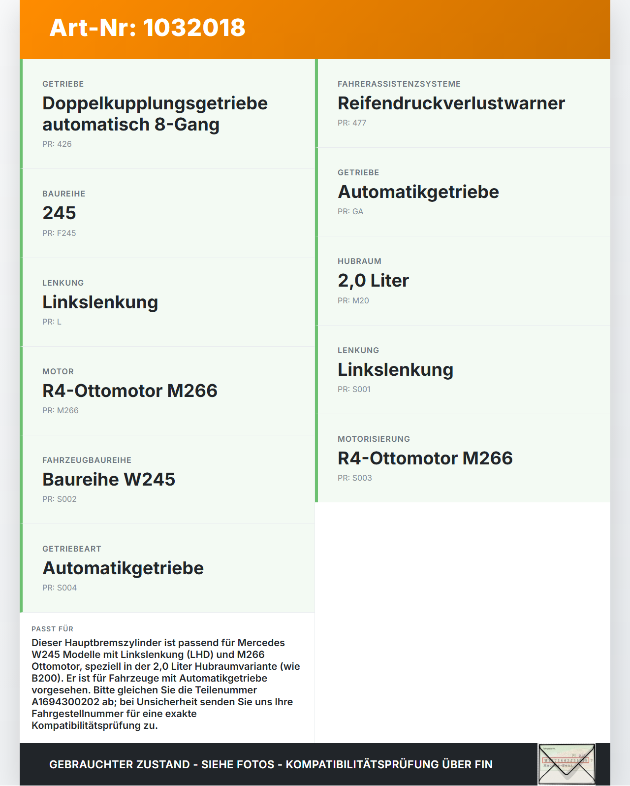 Mercedes W245 B200 05-08 Hauptbremszylinder Bremszylinder Mercedes W245 B200 05-08 27.09.2007 A1694300202 gebraucht Vorschau 3