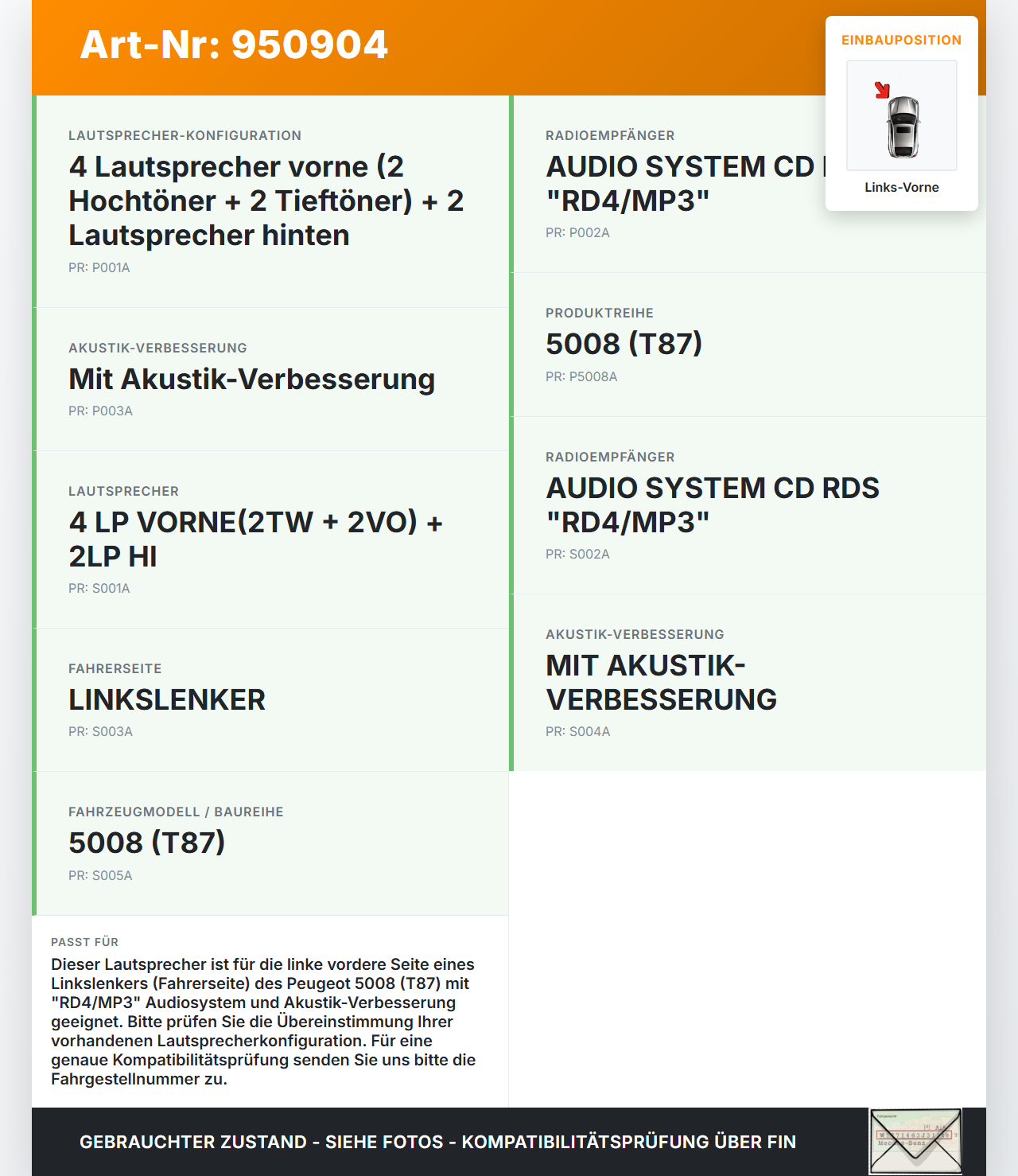 Peugeot 5008 I T87 09-13 Lautsprecher Links Vorne Peugeot 5008 I T87 09-13 01.11.2011 gebraucht Vorschau 3