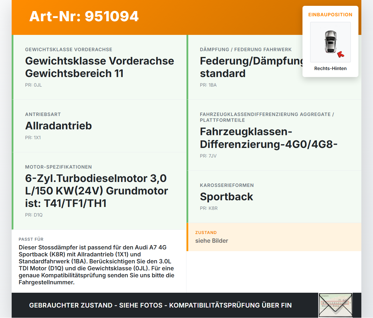 Audi A7 4G 10-18 Coupe Stossdämpfer Rechts Hinten Audi A7 4G 10-18 19.06.2012 4G8513035A 4G8035A gebraucht Vorschau 3