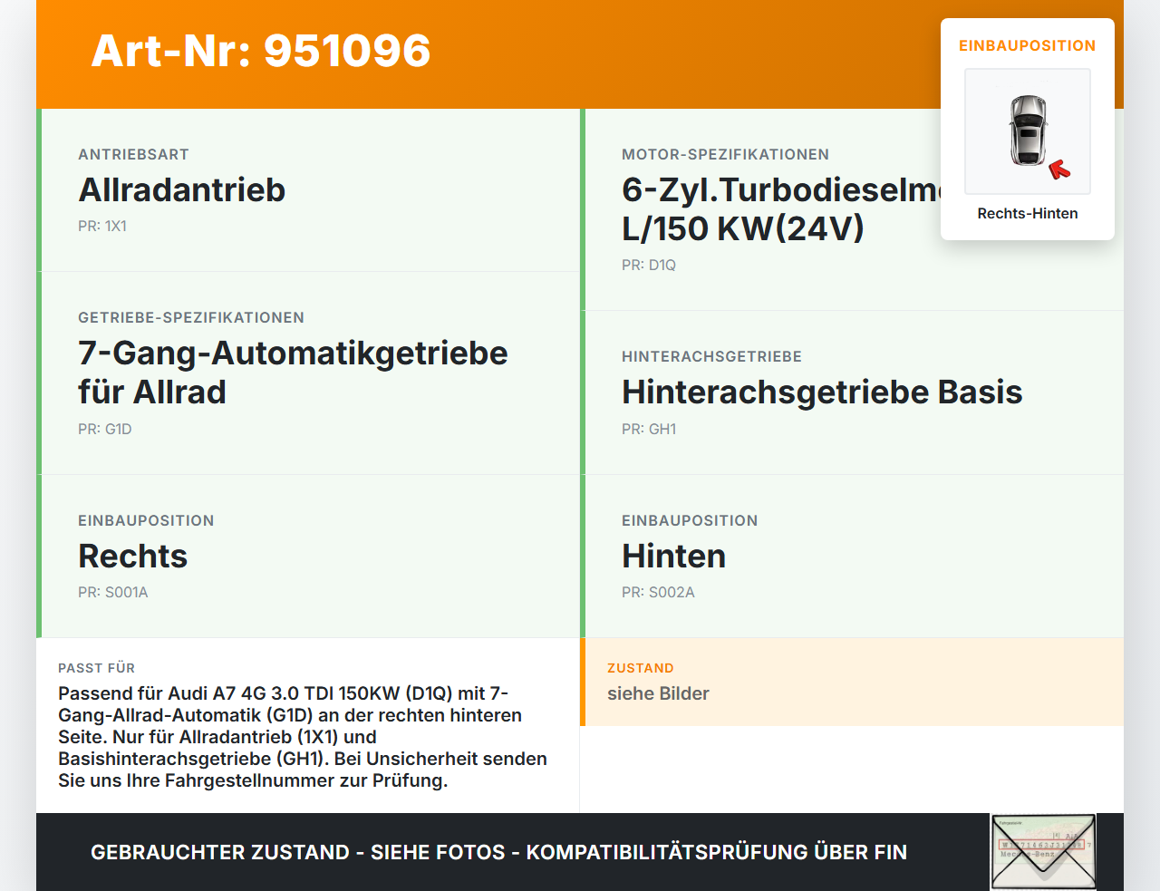 Audi A7 4G 10-18 Coupe TDI 3,0 150KW 4WD Antriebswelle Gelenkwelle Rechts Hinten Audi A7 4G 10-18 19.06.2012... Vorschau 3