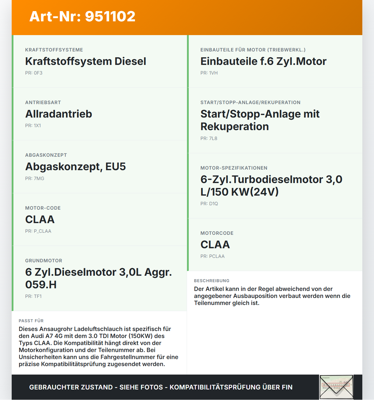 Audi A7 4G 10-18 TDI 3,0 150KW Ansaugrohr Ladeluftschlauch Luftschlauch Pos.2 Audi A7 4G 10-18 19.06.2012... Vorschau 3