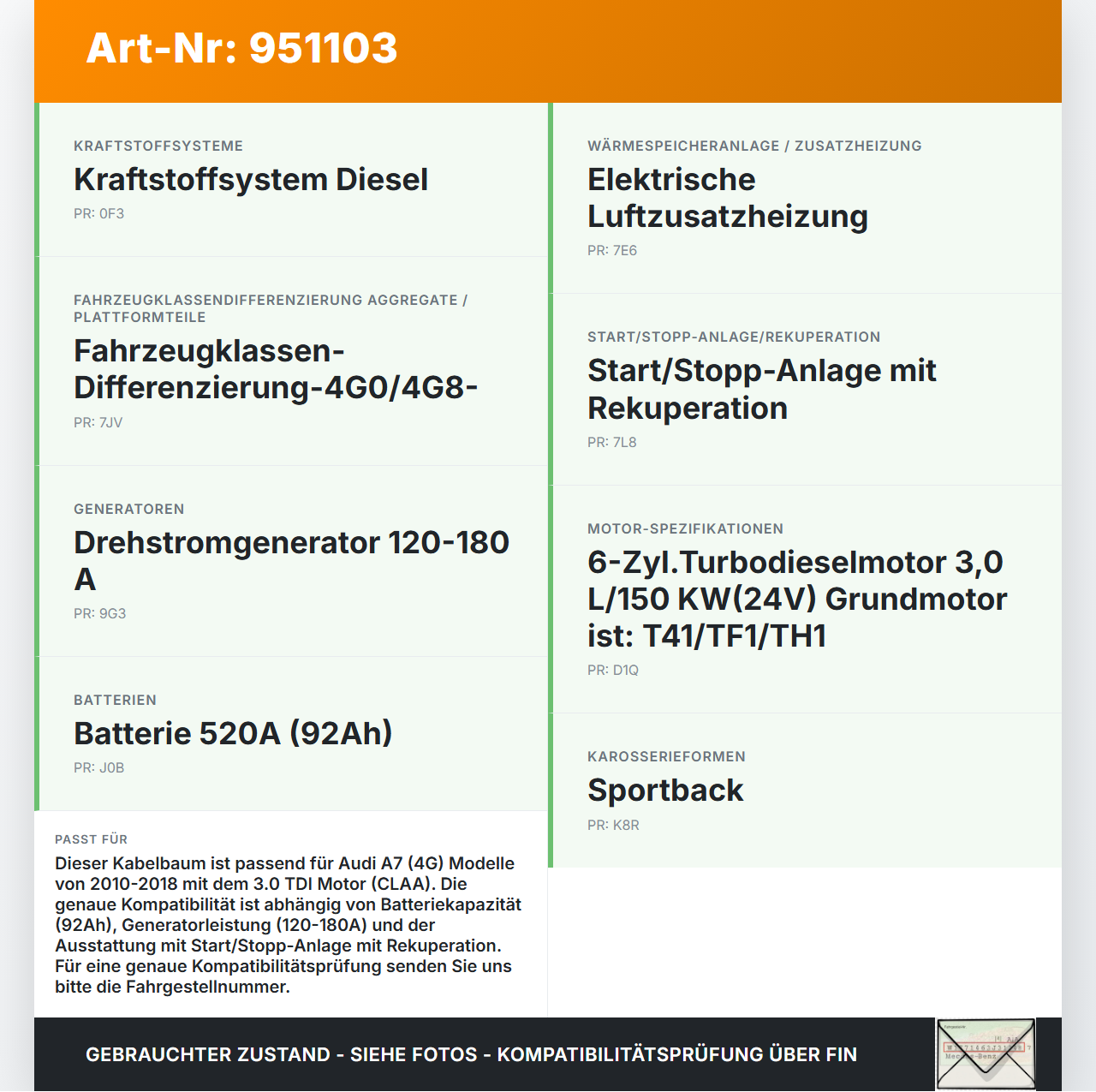 Audi A7 4G 10-18 Coupe Kabelbaum für Batterie Audi A7 4G 10-18 19.06.2012 4G0971225K gebraucht Vorschau 3