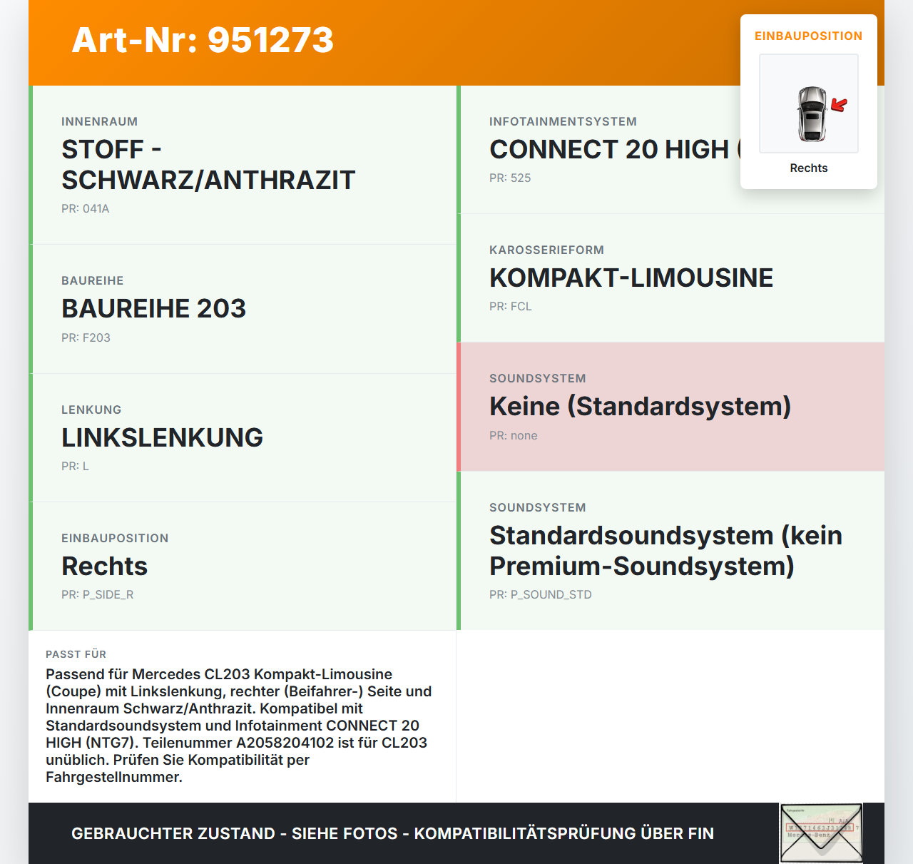 Mercedes CL203 C200K 04-08 Lautsprecherblende Lautsprecher Hochtöner Rechts Blende Mercedes CL203 C200K 04-08... Vorschau 3