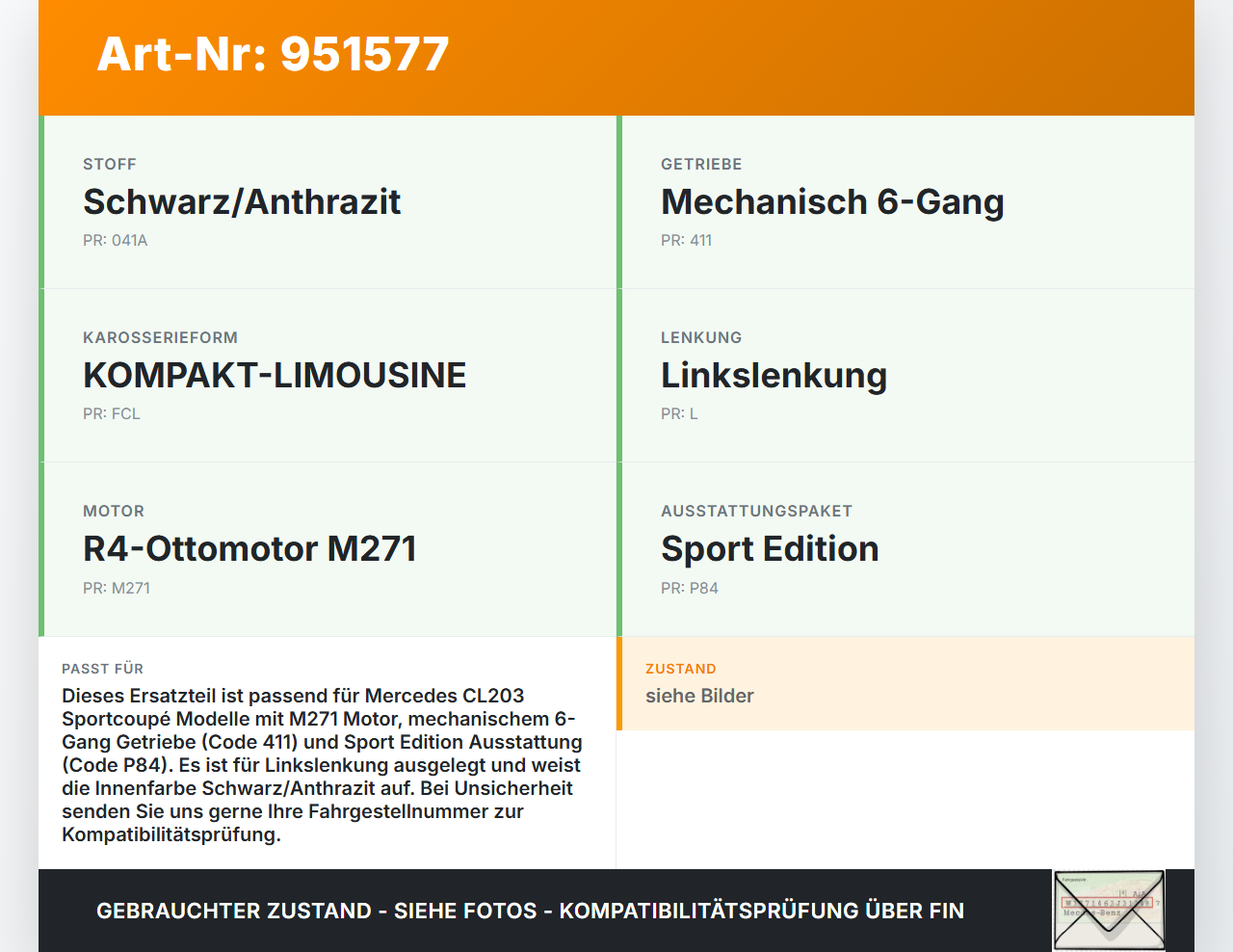 Mercedes CL203 C200K 04-08 1,8K 120KW Schaltkulisse Schalthebel Mittelschaltung Mercedes CL203 C200K 04-08... Vorschau 3