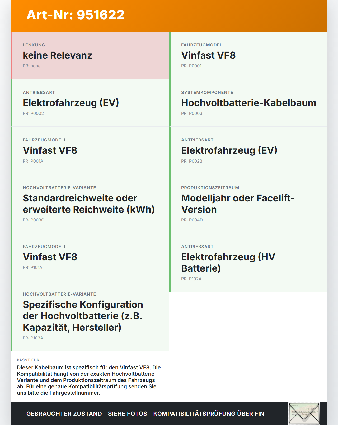 Vinfast VF8 Kabelbaum für HV Batterie Hochvoltbatterie Vinfast VF8 01.11.2023 ELE11002138 gebraucht Vorschau 3