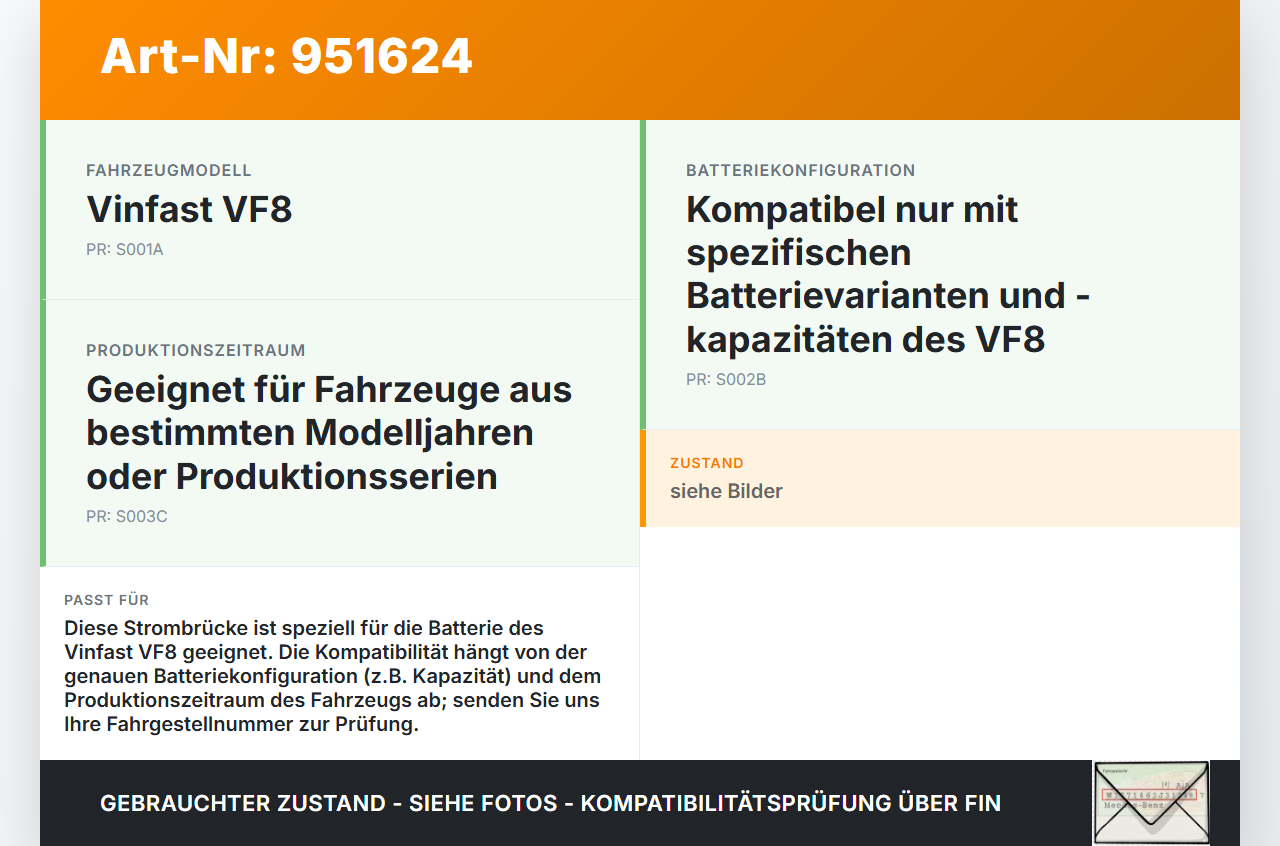 Vinfast VF8 Brücke Strombrücke für Batterie Vinfast VF8 01.11.2023 gebraucht Vorschau 3