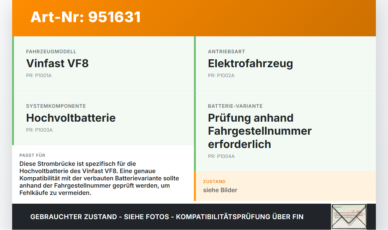 Vinfast VF8 Brücke Strombrücke für HV Batterie Vinfast VF8 01.11.2023 gebraucht Vorschau 3