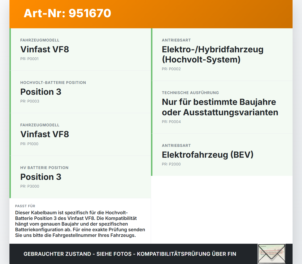 Vinfast VF8 Kabelbaum für HV Batterie Pos.3 Vinfast VF8 01.11.2023 gebraucht Vorschau 3