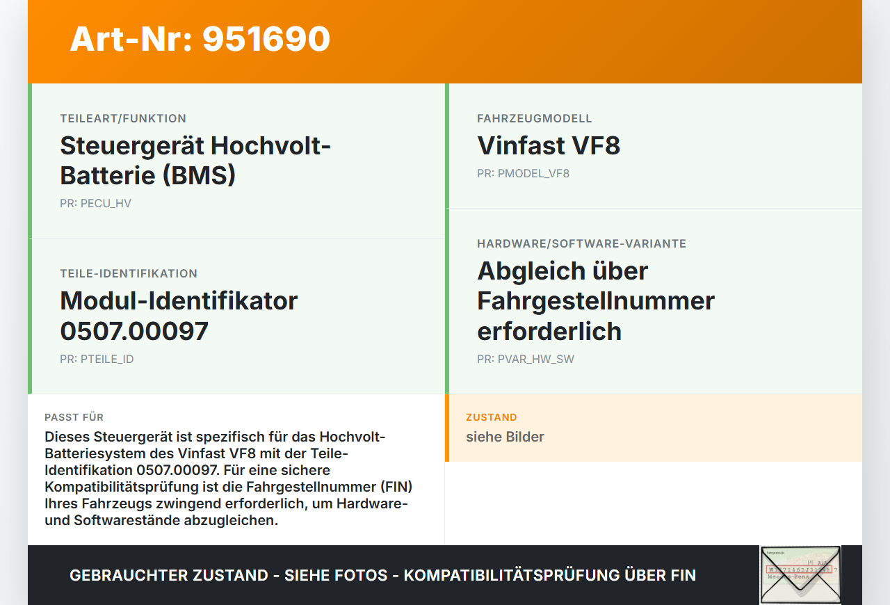 Vinfast VF8 Steuergerät ECU Modul Platine für HV Batterie Pos.11 Vinfast VF8 01.11.2023 0507.00097 gebraucht Vorschau 3