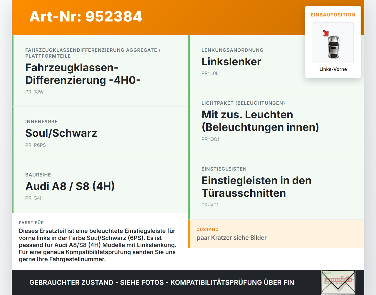 Audi A8 4H D4 09-17 Einstiegsleiste Links Vorne beleuchtet Audi A8 4H D4 09-17 25.04.2012 4H1867271E 4H1867271E6PS... Vorschau 3